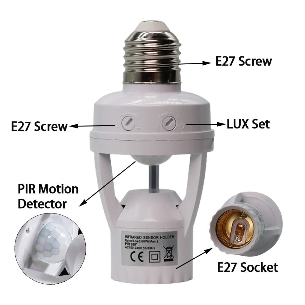 Motion Sensor LED Bulb Holder Auto On/Off Light Control Sensor